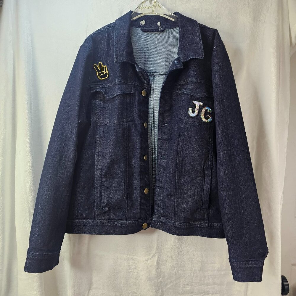 Eileen Fisher Denim Women's Jacket Dark Button Up JC Patch Size XL